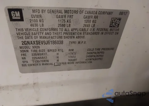 2018 Chevrolet Equinox Lt z USA, uszkodzony, nr VIN 2GNAXSEV9J6186038